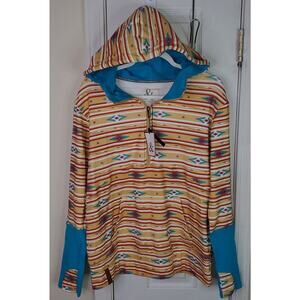 Ampersand Avenue Southwest Sunrise 1/2 Zip Hooded Top Shirt Sz Large Thumb Hole